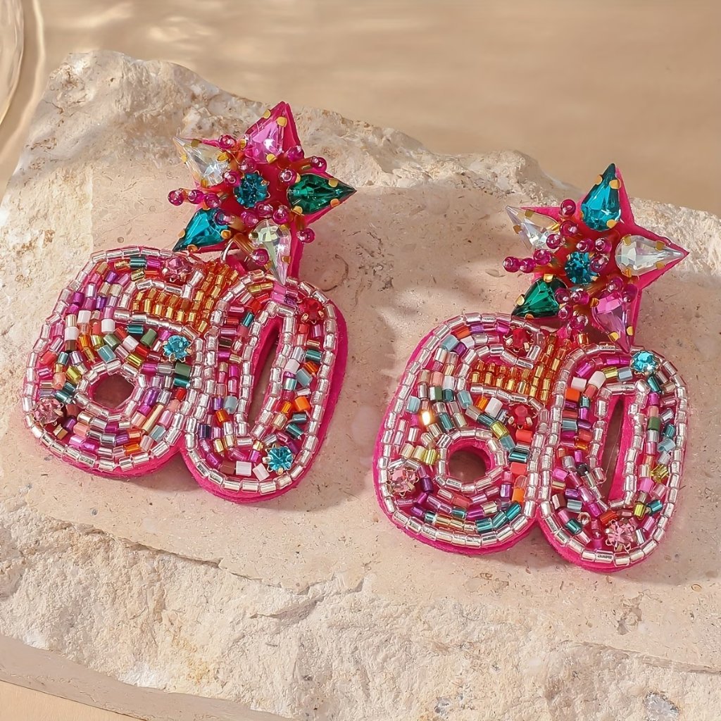 Women’s 60th Birthday Large Beaded Dangle Statement Earrings (New & So Cute!)